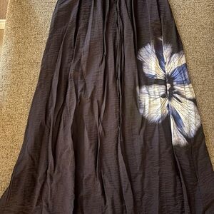 Desigual Black Maxi Skirt with White and Blue Floral Accent